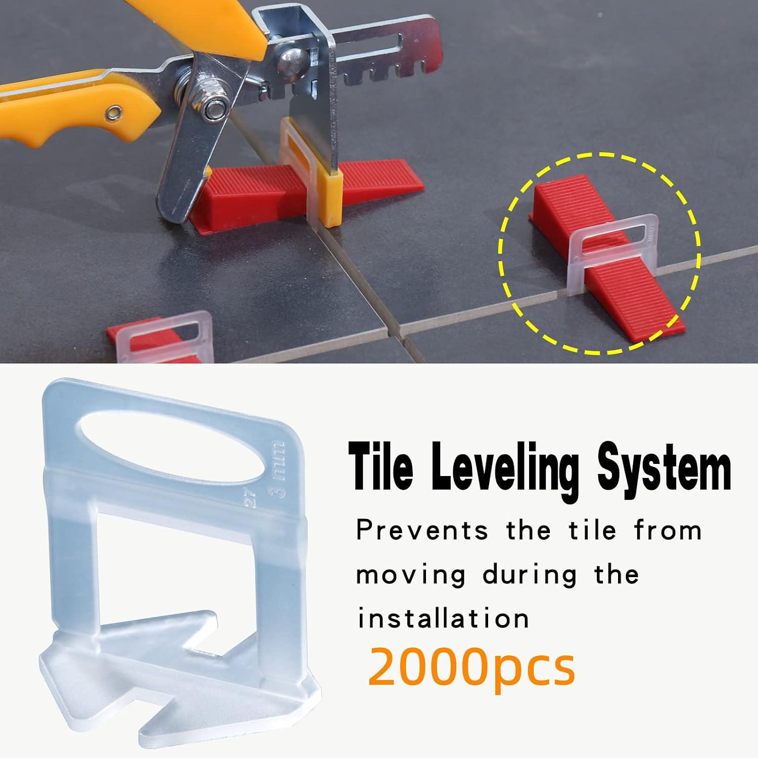 Tile Leveling System 1/8" Spacers Tile Leveler Clips DIY Tile Leveler Spacers 2000 Pcs for Professional Ceramic Tile