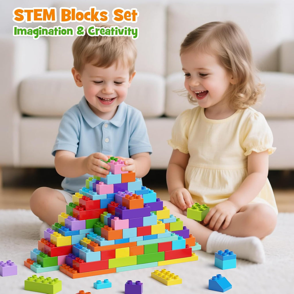 Building Blocks Set with Storage Box & Base Plate - 97PCS STEM Toys for Toddlers, Kids Ages 3+, Compatible with Major