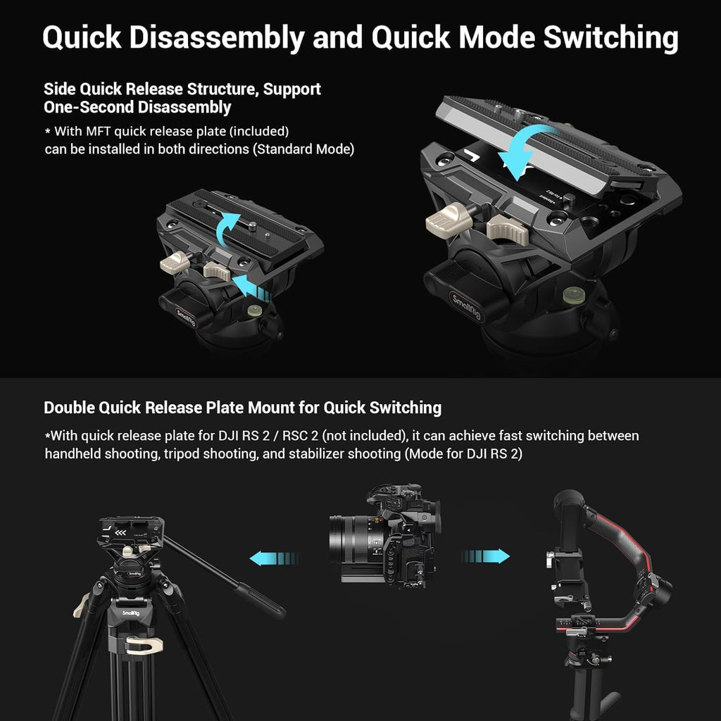 AD-01 Video Tripod, 73" Heavy Duty Tripod with 360 Degree Fluid Head and Quick Release Plate for DSLR, Camcorder