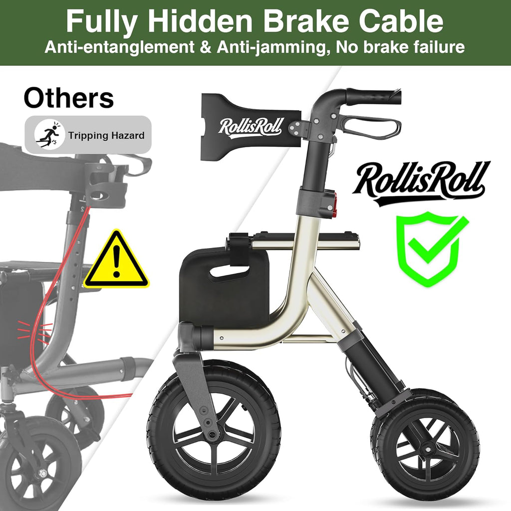 Walkers for Seniors, Rollator Walker with Seat, 12" Big Rubber Wheels All Terrain Rolling Walker with Backrest