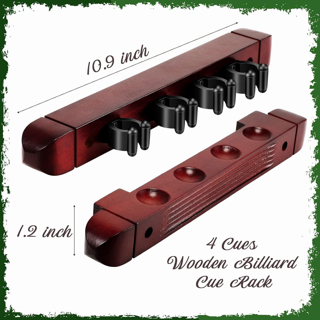 2 Piece 4 Pool Cues Wood Wall Rack with Clips Wall Mounted Hardwood Billiard Pool Cue Rack Finish Hardwood Cue Sticks