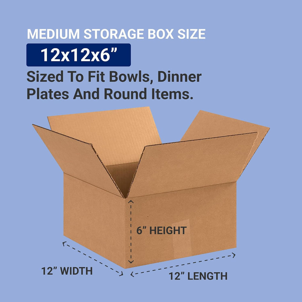 Shipping Boxes 12"L x 12"W x 6"H 25-Pack Flat Corrugated Cardboard Box for Packing, Moving and Storage
