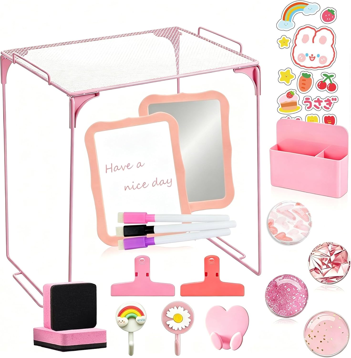 Locker Organizer Kit-19 Pcs, Heavy Duty Stackable Shelf with Magnetic Mirror & Whiteboard, Tool-Free Assembly Fits