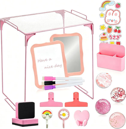 Locker Organizer Kit-19 Pcs, Heavy Duty Stackable Shelf with Magnetic Mirror & Whiteboard, Tool-Free Assembly Fits