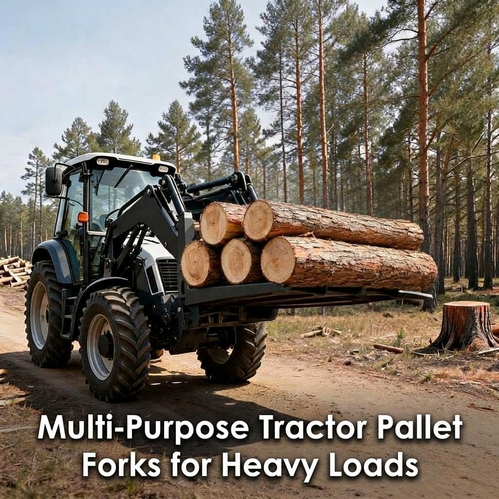48" Fork Blades Skid Steer Pallet Fork Frame Attachment with | 3 Hay Spear Sleeves, 4000 Lbs 45" Pallet Fork Frame