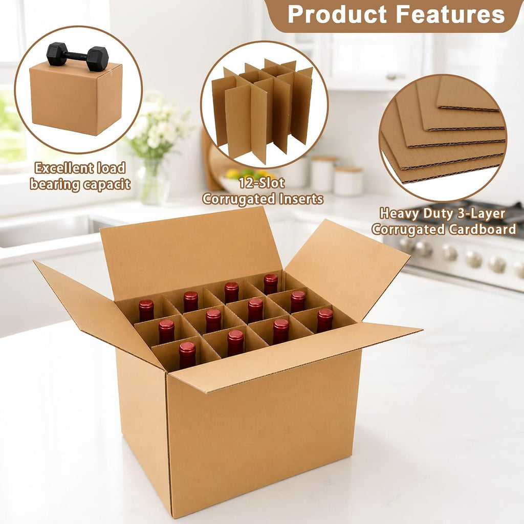 4 Set Moving Boxes with Glasses Divider Kits, Glass Packing Kit with 16x12x12 In Box, 3x4 Grid Corrugated Dividers