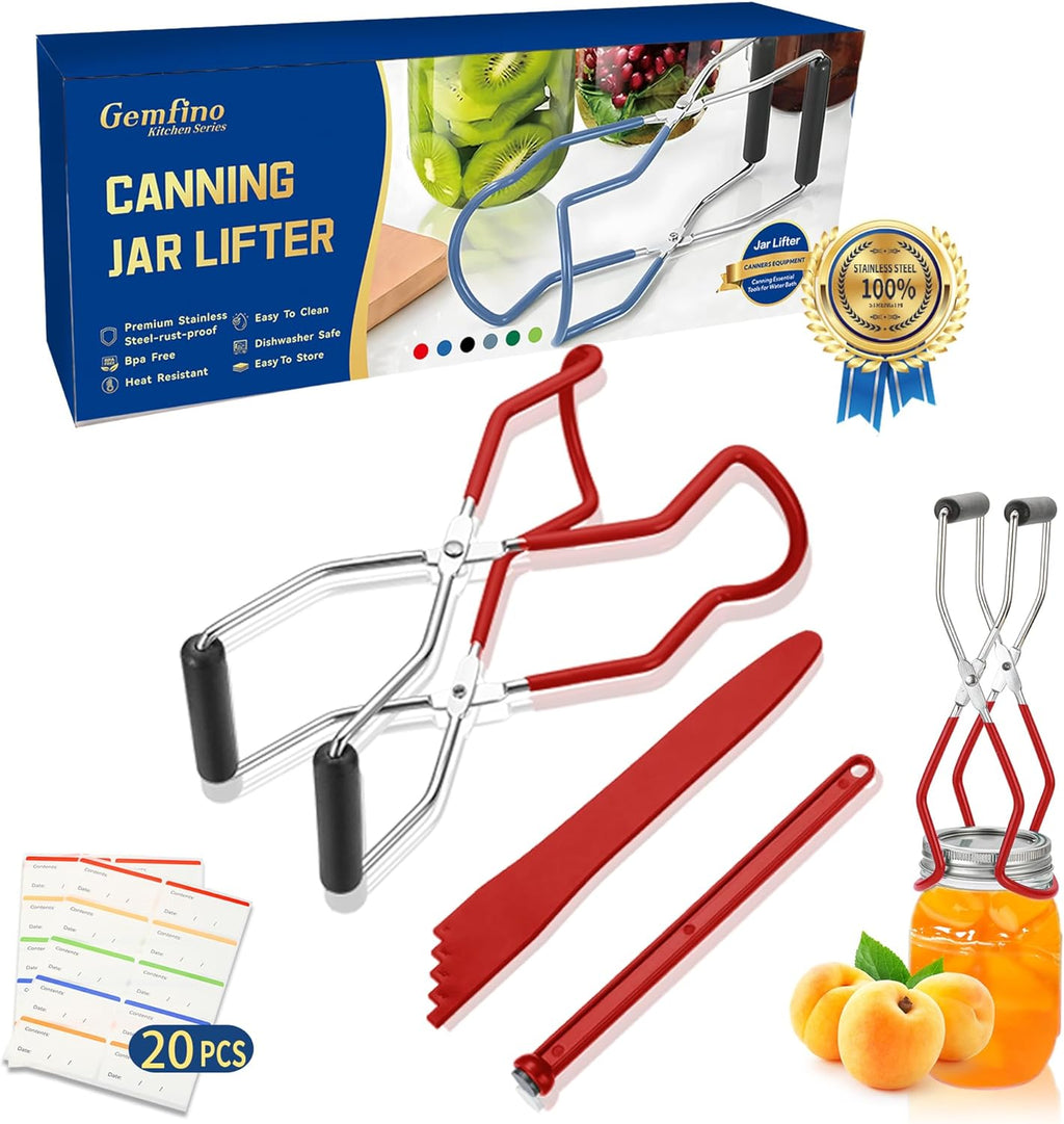 Canning Jar Lifter Tongs with Jar Lid Lifter Magnetic Lid Lifter,Canning Bubble Popper Bubble Remover and Canning