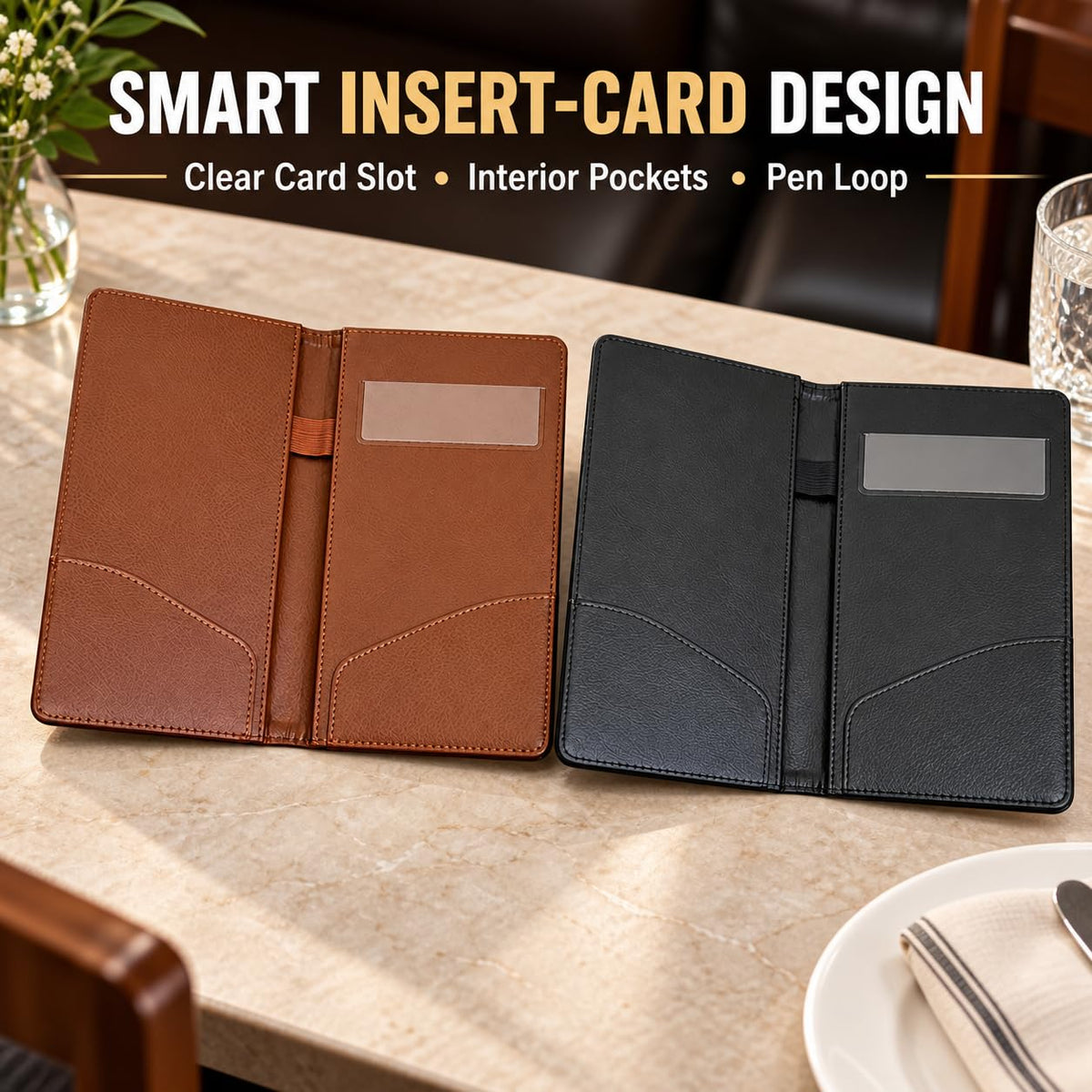 Custom Check Presenters for Restaurants, 5-60Pack, PU Leather