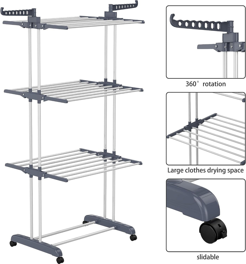 Clothes Drying Rack, 4-Tier(67.7" H) Foldable Drying Rack Clothing | Foldable Stainless Steel Drying Rack, Movable