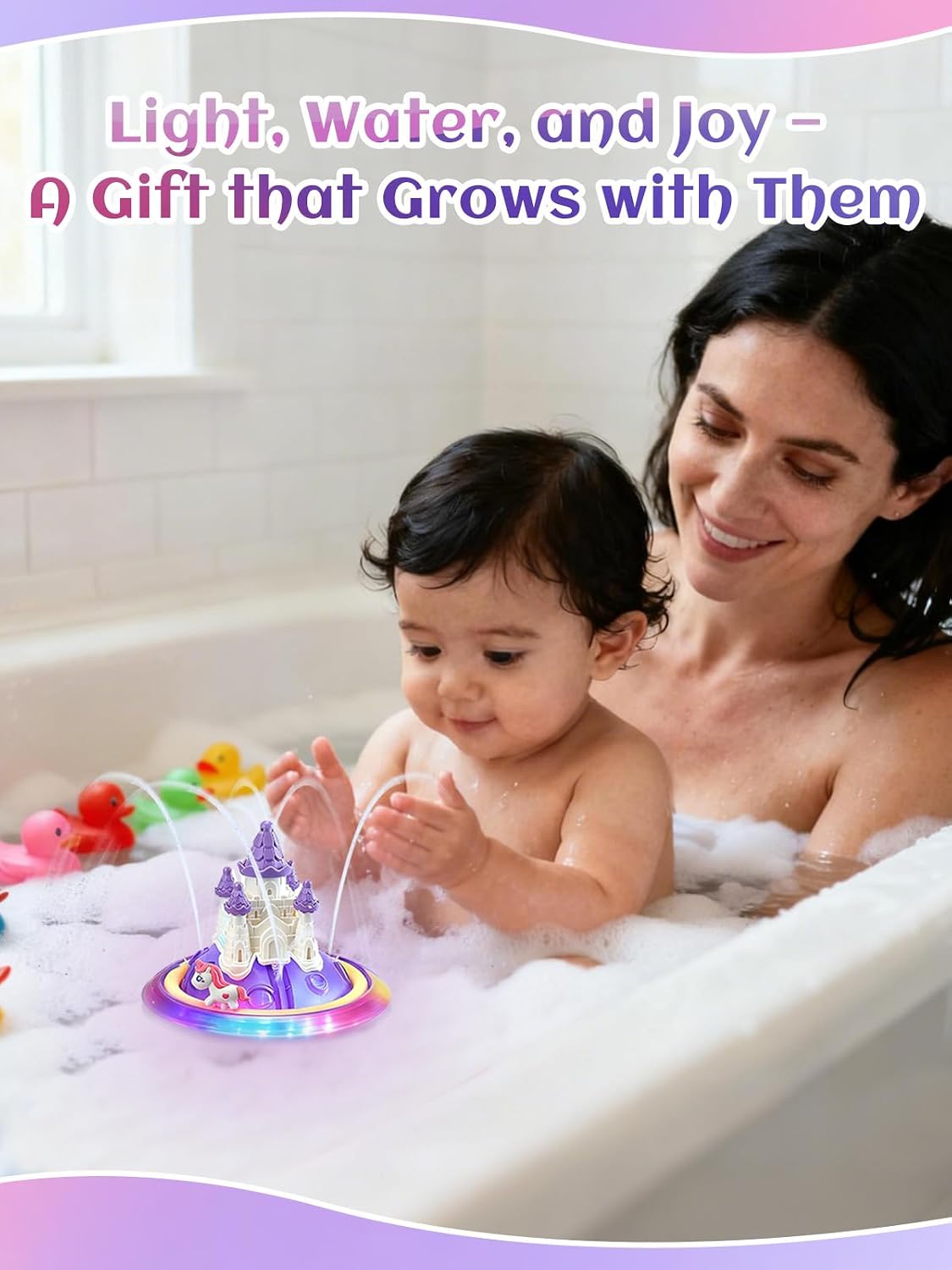 Light up Baby Bath Toys Birthday Gifts- LED Color-Changing Lights & Automatic Water Spray, Fun Bathtub Water Toys for