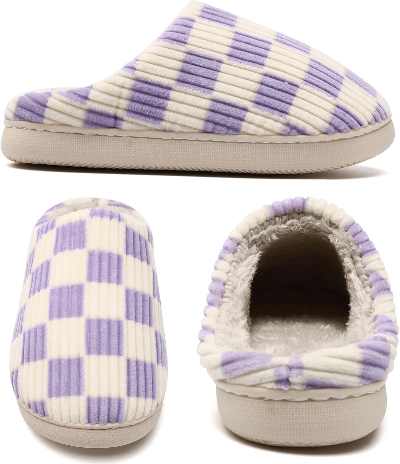 House Slippers for Women & Men - Fuzzy, Casual Indoor/Outdoor Shoes with Memory Foam & Faux Fur Lining