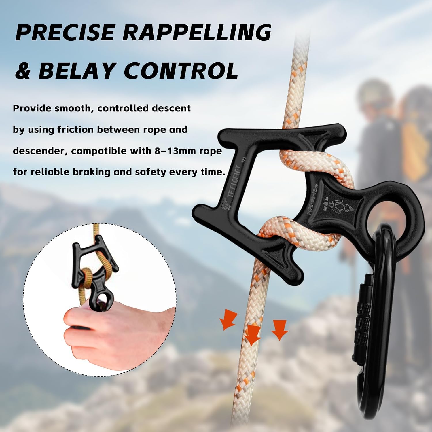 Figure 8 Descender, 30kN Climbing Descender, Heavy Duty 7075 Aluminum Belay & Rappel Equipment for Climbing