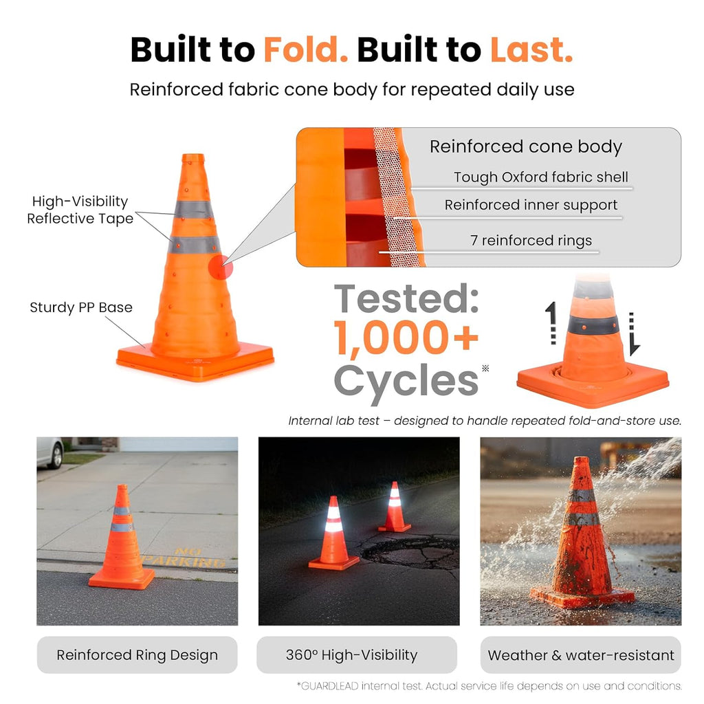 18 inch Collapsible Traffic Cones, Safety Cones with Reflective Collars, Multi Purpose Pop Up Extendable Road Safety