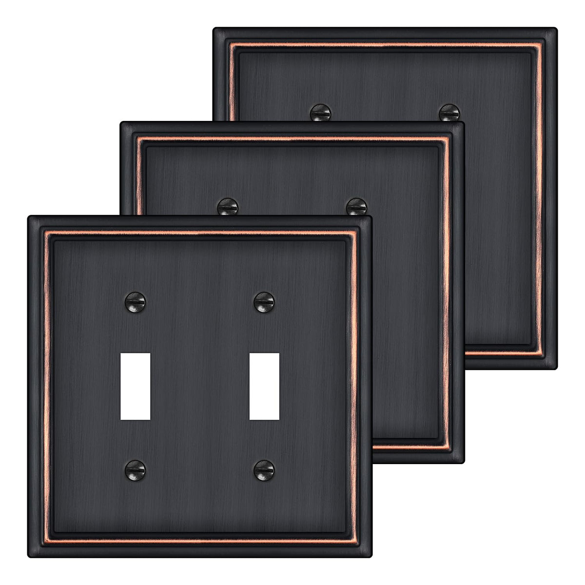 Oil Rubbed Bronze Metal Double Toggle Light Switch Covers Plate,3 Pack