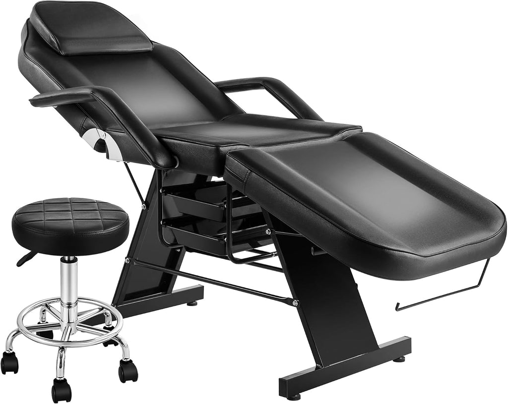 Tattoo Chair for Client, Esthetician Facial Bed with Hydraulic Stool, Lash Massage Table with 2-Tray, Multi-Purpose