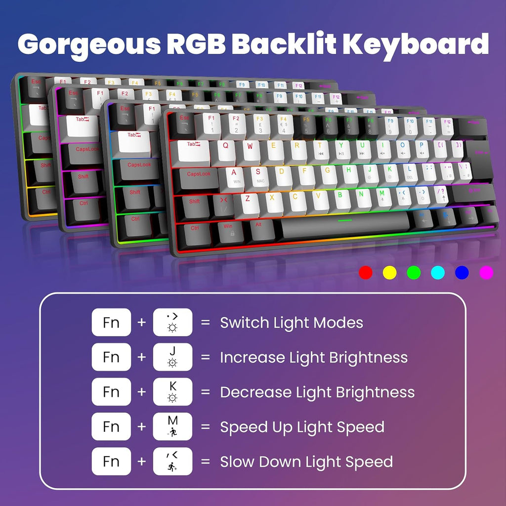 Gaming Keyboard and Mouse Combo, Mechanical Keyboard Gamer 60% US-Layout, Compact LED Backlit, USB Ergonomic Office