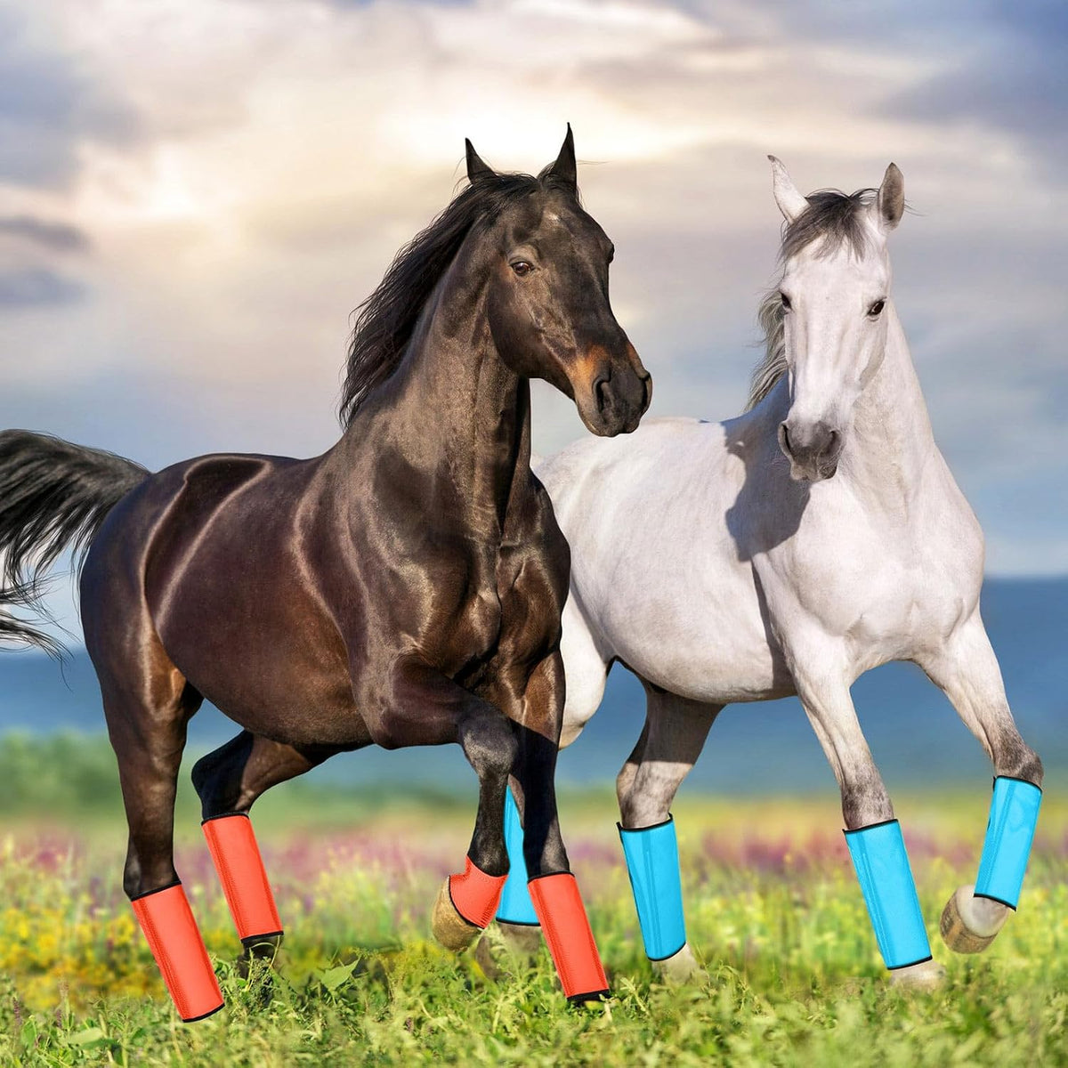 16 Pcs Mesh Fly Boot for Horse, Orange, Pink, Blue and Dutch Green