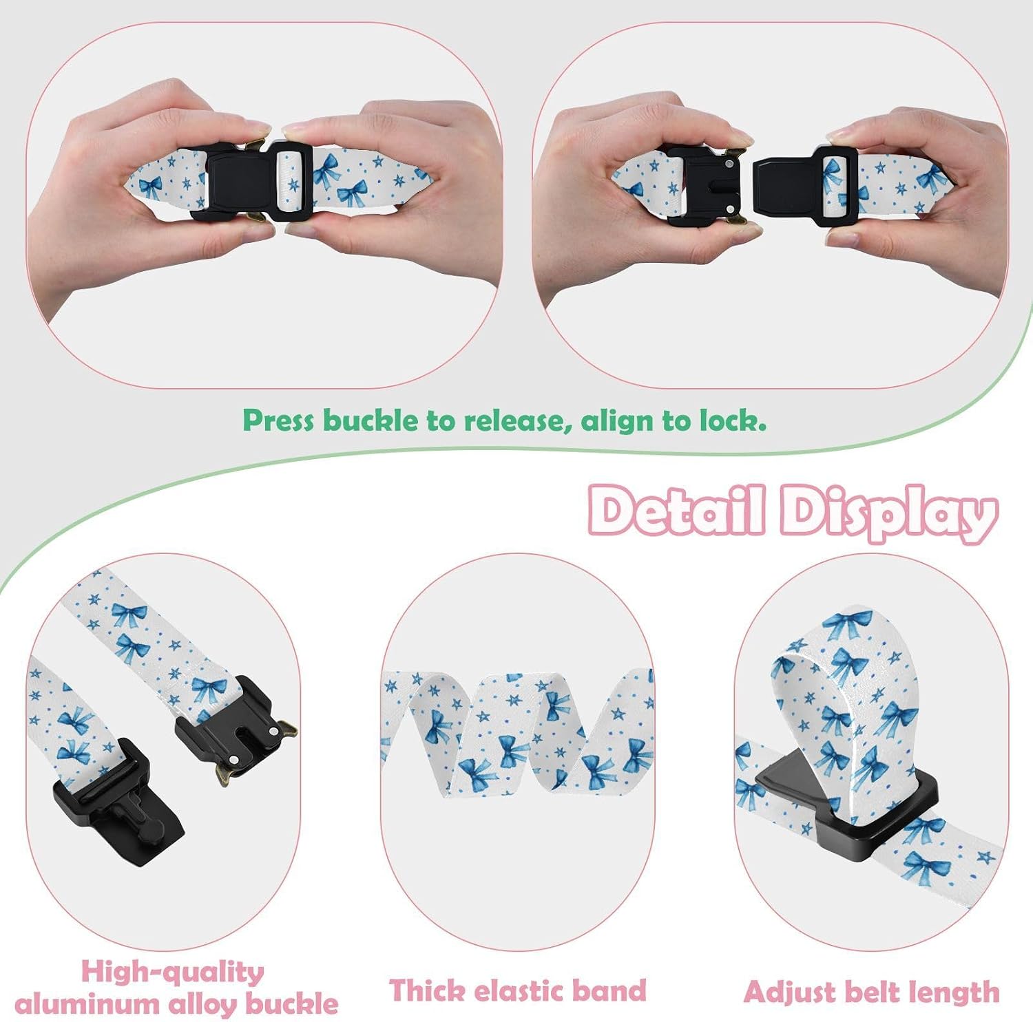 Bow Tie Adjustable Kids Elastic Belts, Girls Boys Stretch Waist Belt with Aluminum Alloy Buckle