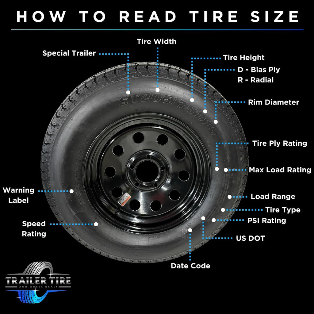 St205/75D15 Tex Star Trailer Tire On Rim, Load Range C 6 Ply Bias, 5 Lug White Spoke Wheel With 5X4.5" Bolt Pattern.