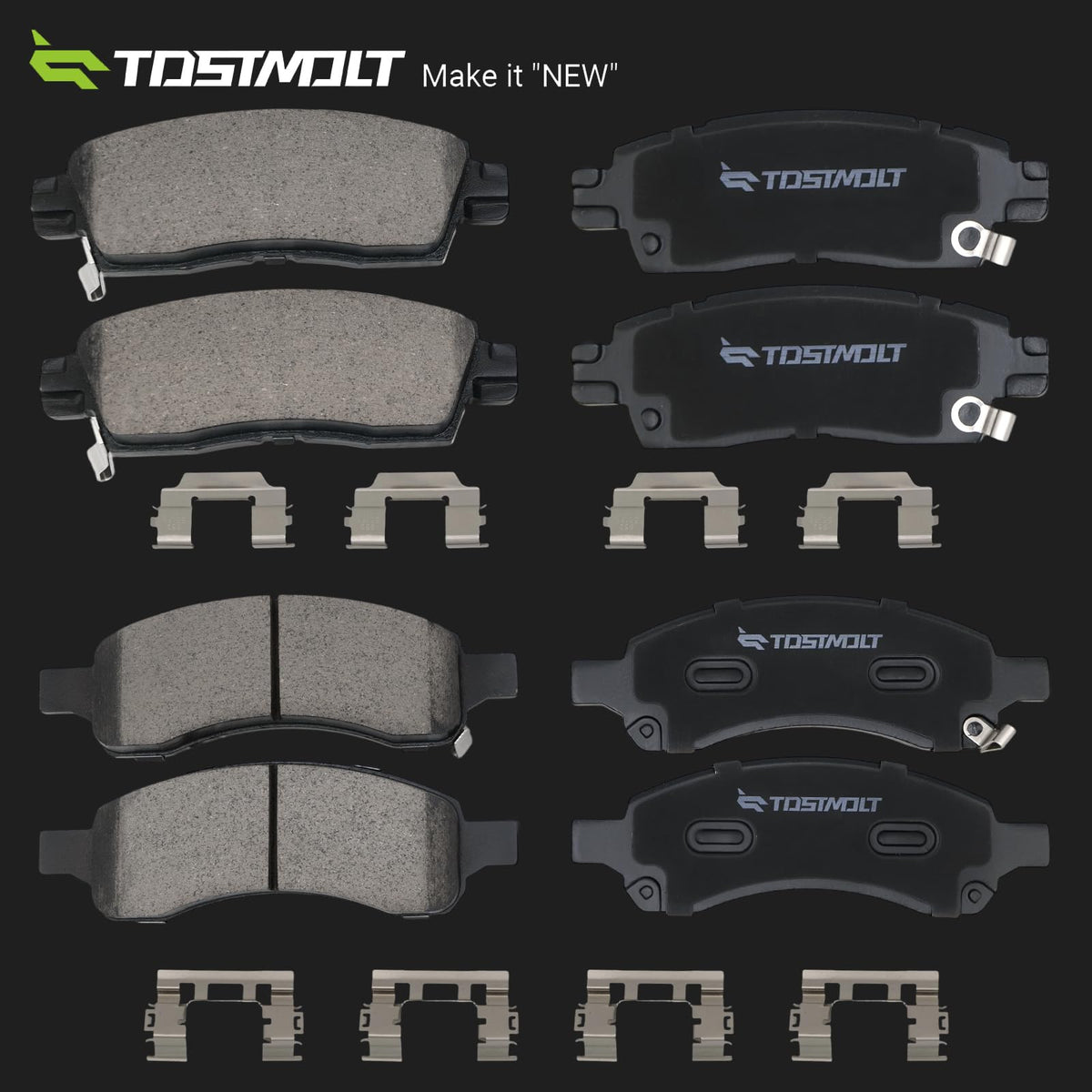 TOSTMOLT Front+Rear Ceramic Disc Brake Pads w/Installation Hardware For GM