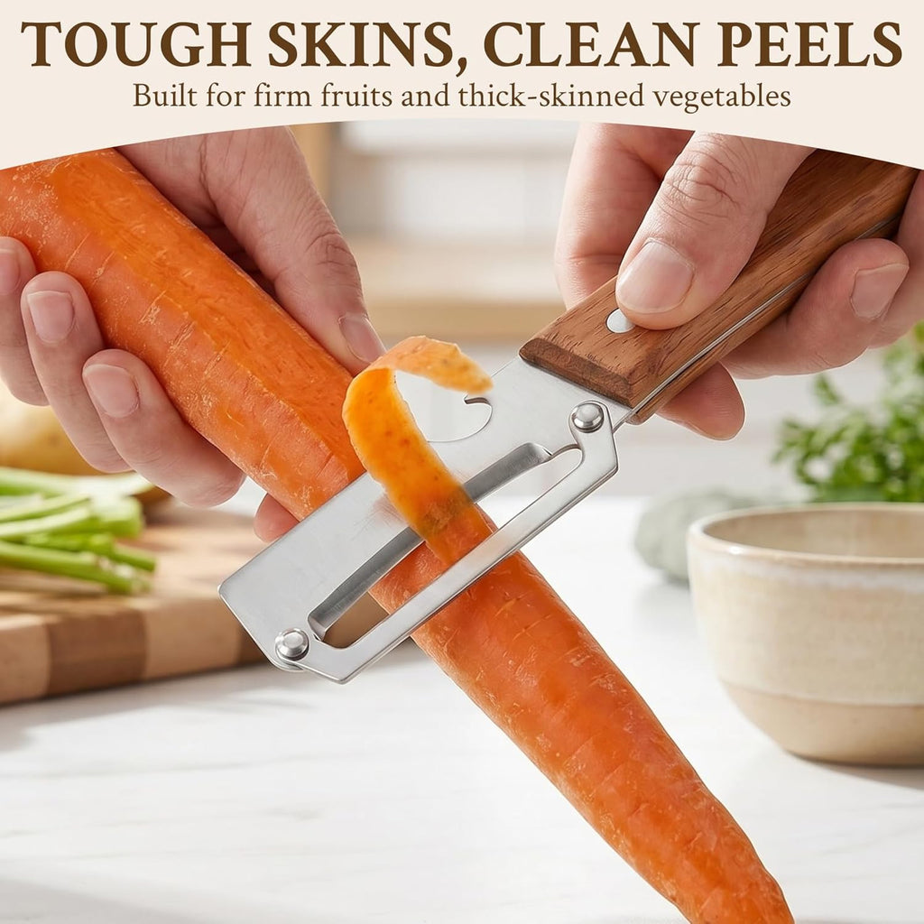 2026 Upgrade Vegetable Peeler and Julienne Peeler Set, Stainless Steel Vegetable Peelers for Kitchen with Wood