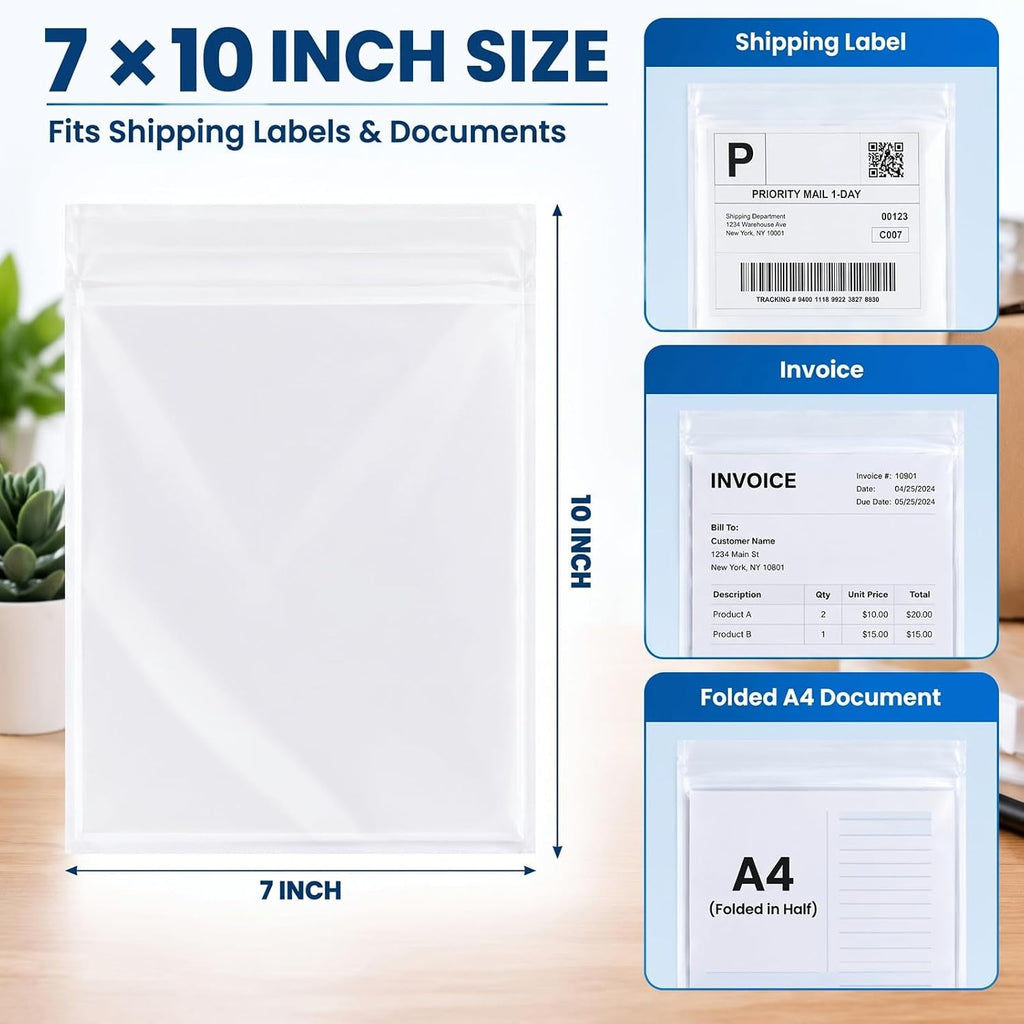 500 Pcs 7"x10" Packing List Envelopes Clear Self-Adhesive Bulk