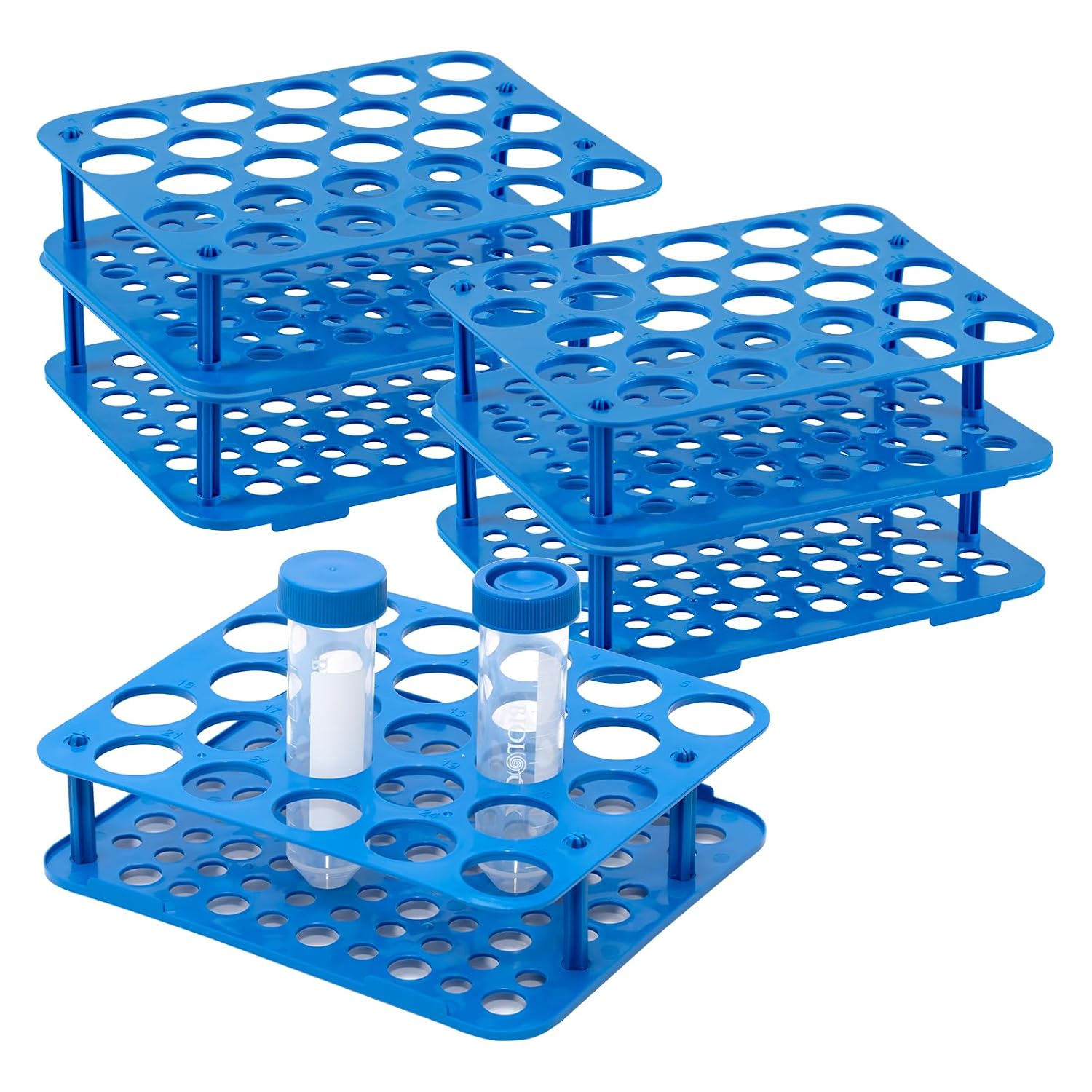25-Well Centrifuge Tube Rack, Detachable Stand, φ1.02 inch, 5 PCS | Lab-grade Polypropylene, Individual Packaged, Blue