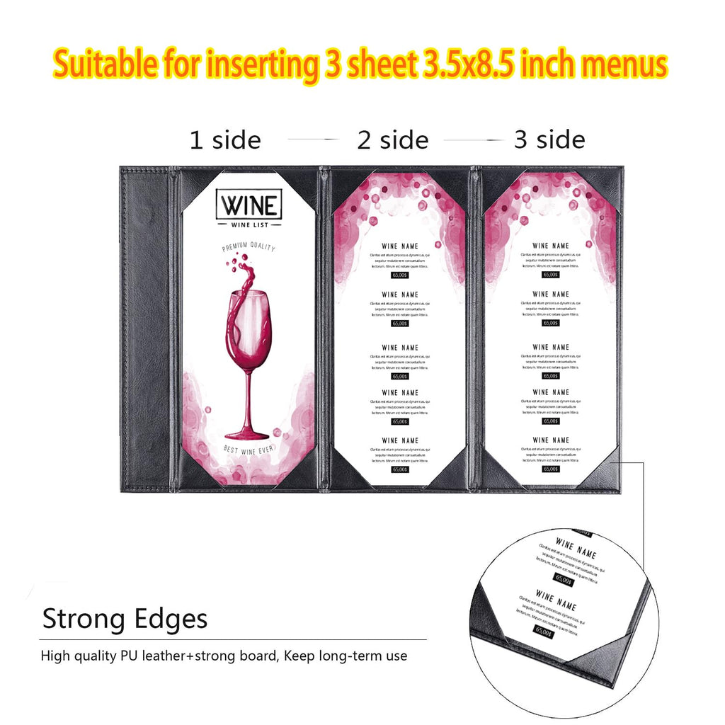 Table Tent Triangle 3 View Menu Covers, Leather Menu Holder with Angled Corners for Restaurant, Cafes, Bars (1 Pack /