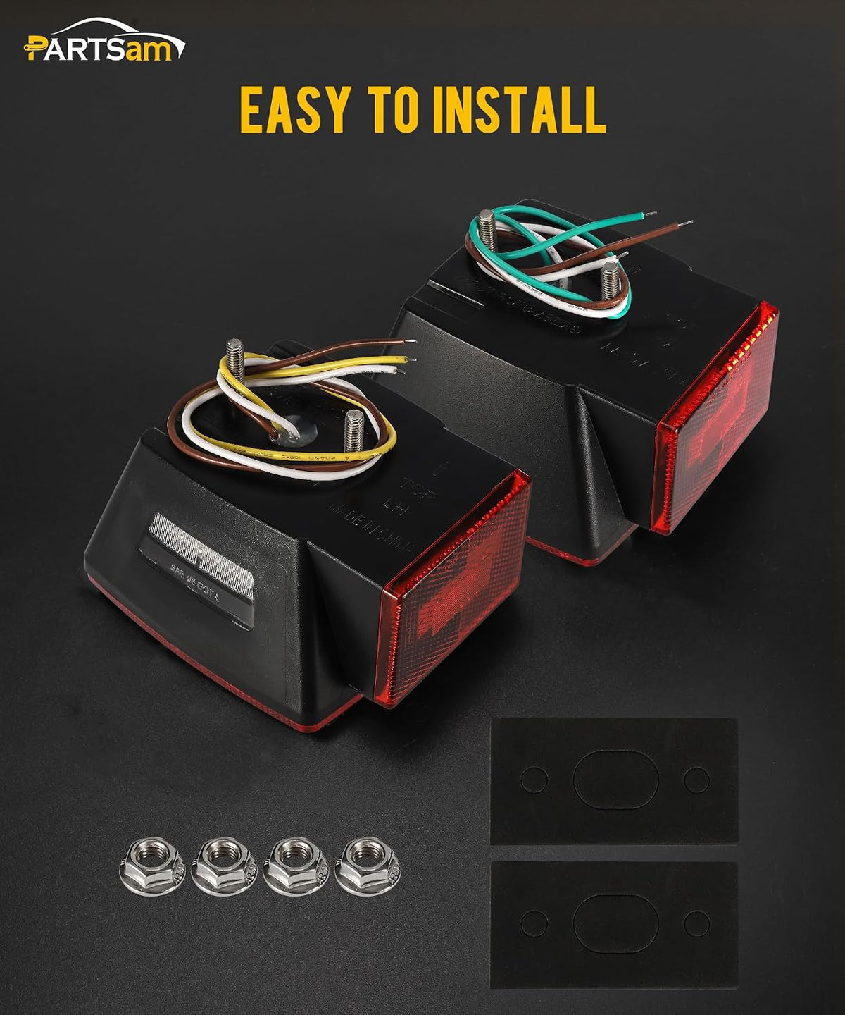Led Submersible Trailer Tail Lights Kit, Waterproof 12V Square LED Trailer Lights Halo Glow with Wiring Harness