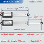 Mini Linear Actuator 12V 4Inch Stroke,60N 15mm/s Waterproof Actuator(100mm)