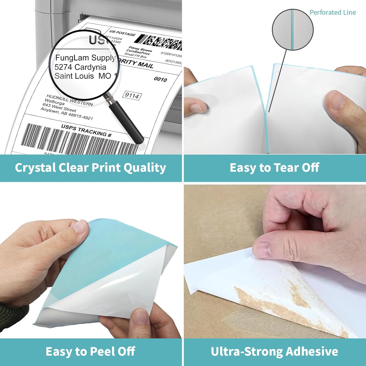2 Rolls 4x6 Direct Thermal Printer Labels 500 Shipping Labels Compatible with Zebra, Rollo Label Printer, Peforated