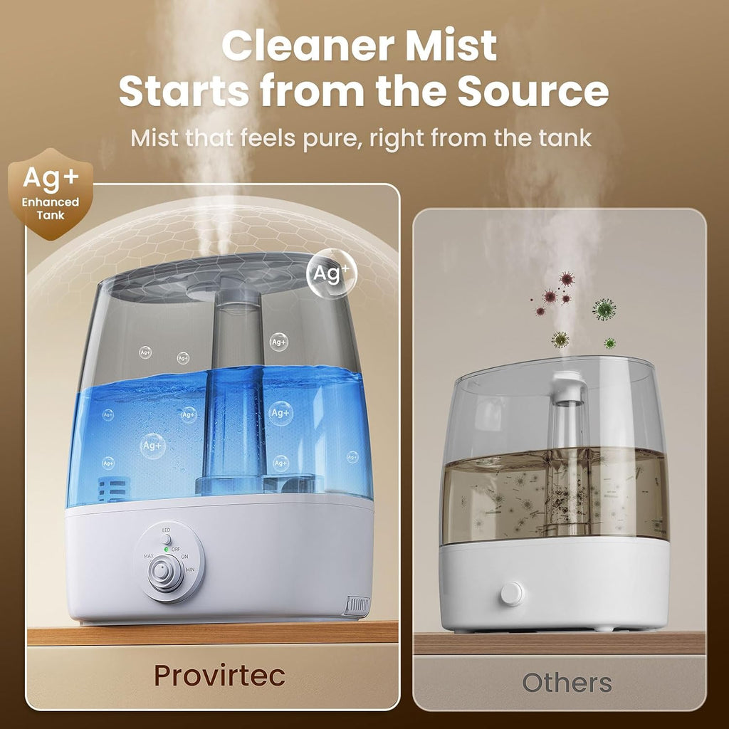 6.5L Stay Clean Tank Humidifier for Large Room, Top Fill Design | Ultra Quiet 65H Runtime, Cool Mist Ultrasonic, Low