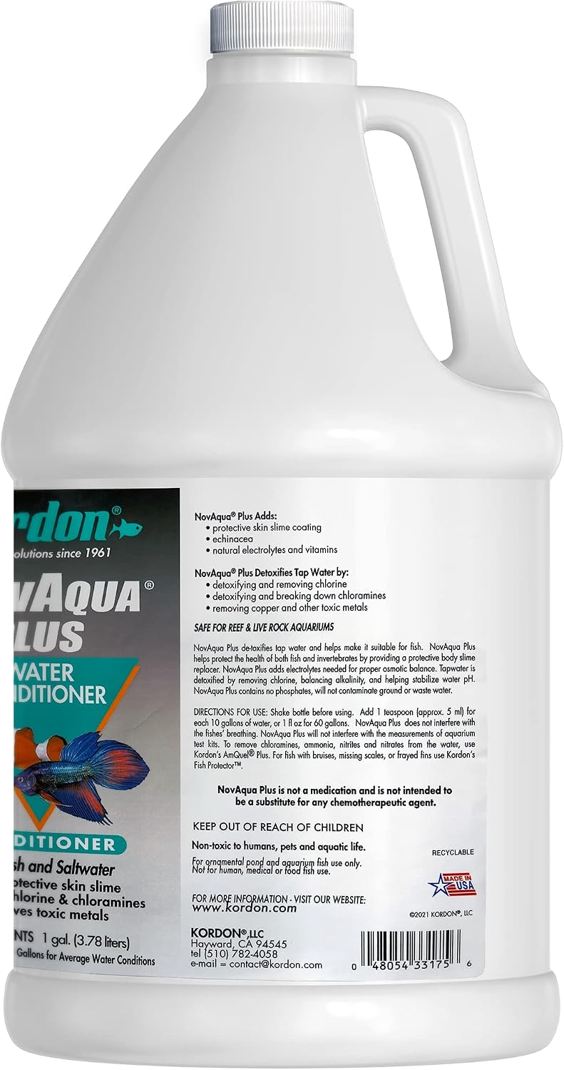 NOVAQUA Plus - Freshwater & Saltwater Aquarium Water Conditioner – Instantly Detoxifies Chlorine, Chloramines, &