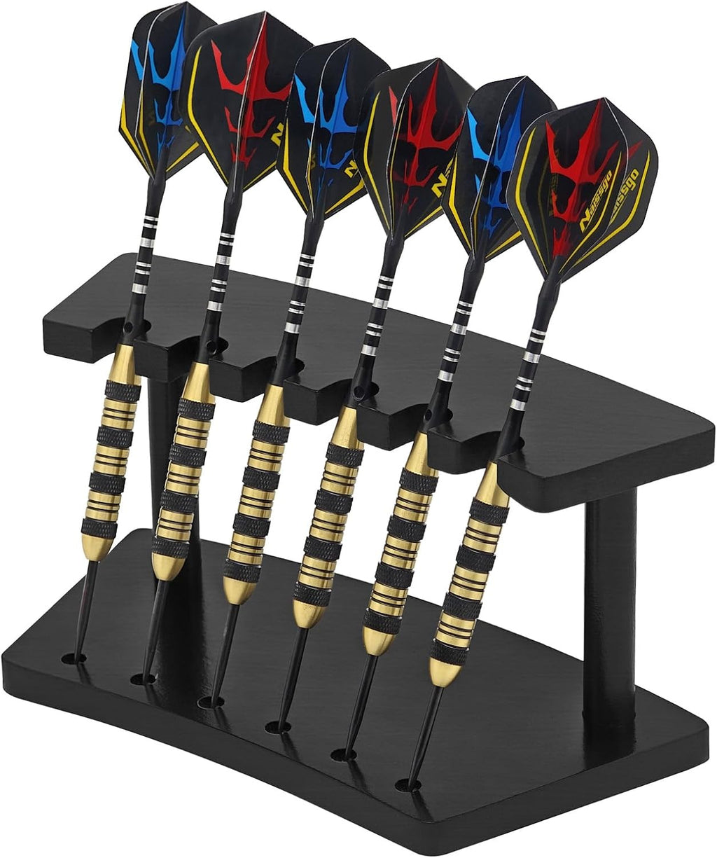 Wooden Dart Holder Stand for Desk or Shelf – Holds 6 Fully Assembled Steel or Soft Tip Darts – Compact Tabletop