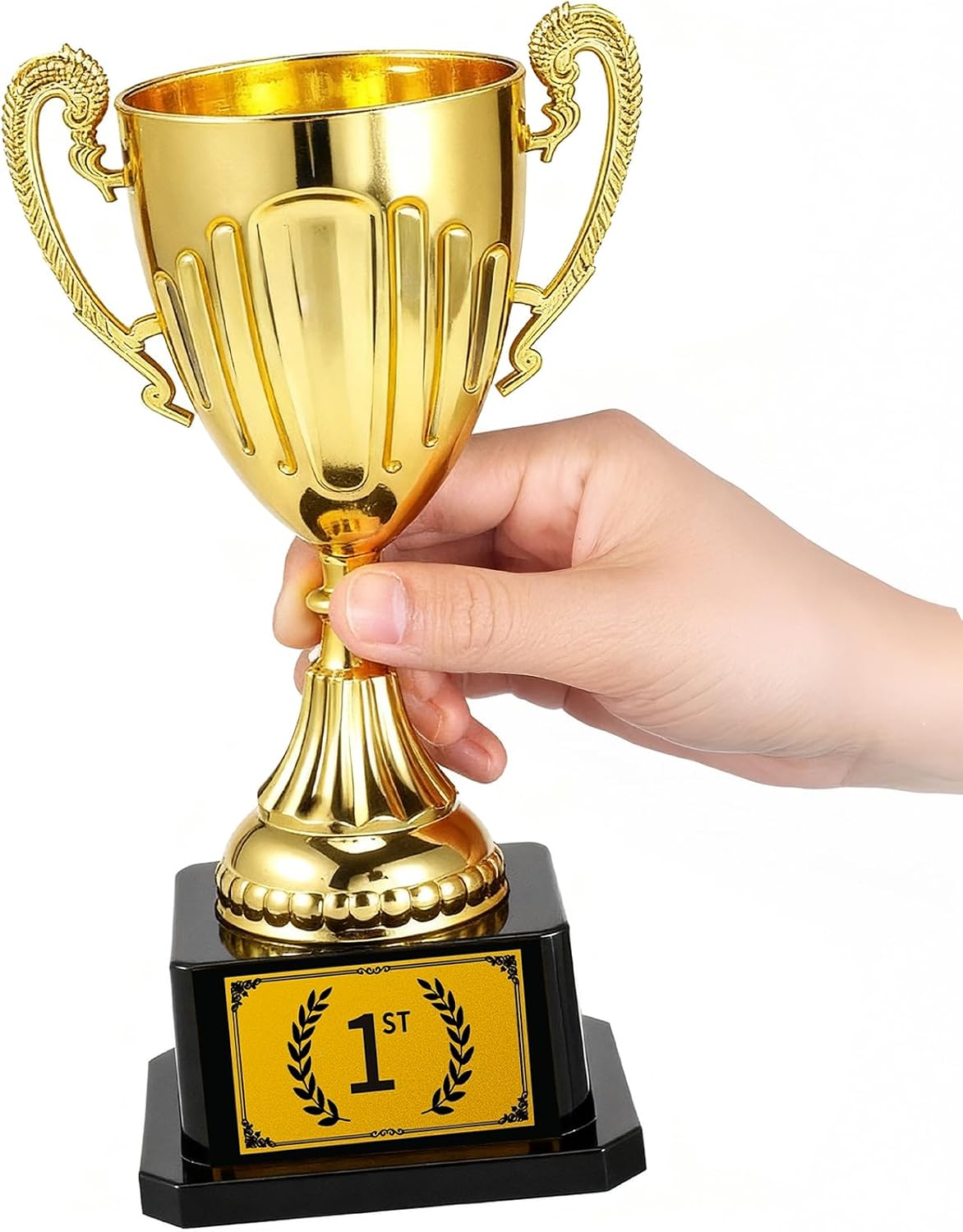 7.48" Gold Plastic Trophy Award with Pre-Attached 1st Place Label, Small Winner Cup for Kids Sports, Parties, School