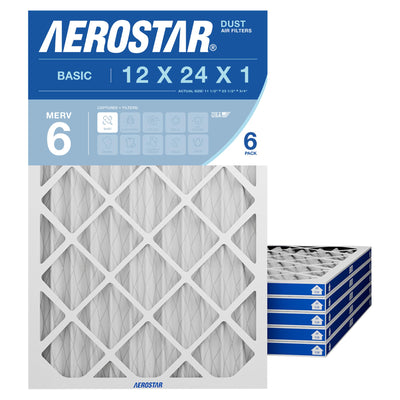 Air Filter 12x24x1 MERV 6 AC Filter, HVAC, Furnace Filter, 6 Pack