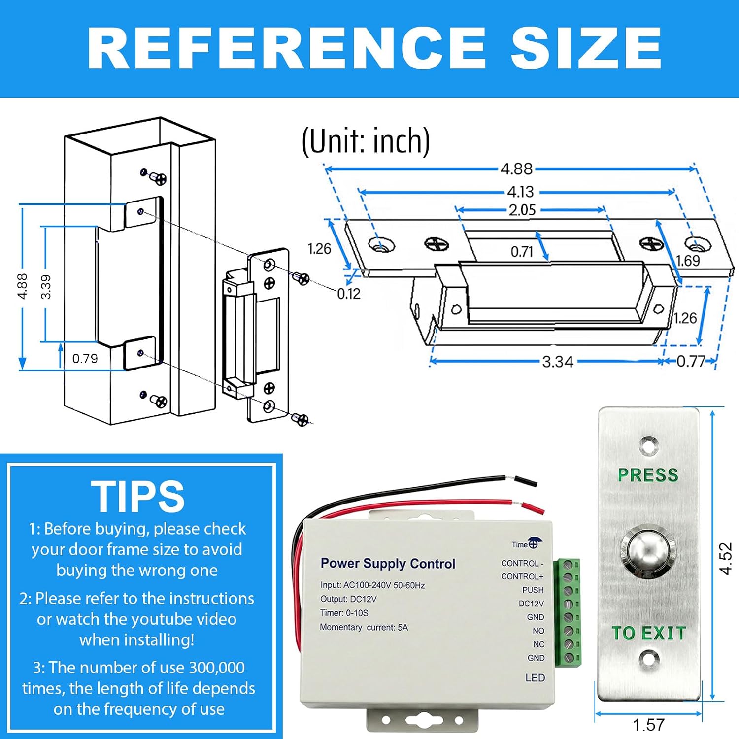 Upgraded Electric Strike Door Lock Kit with Wireless Remote, Button & Buzzer, Fail-Secure/Fail-Safe Adjustable Access
