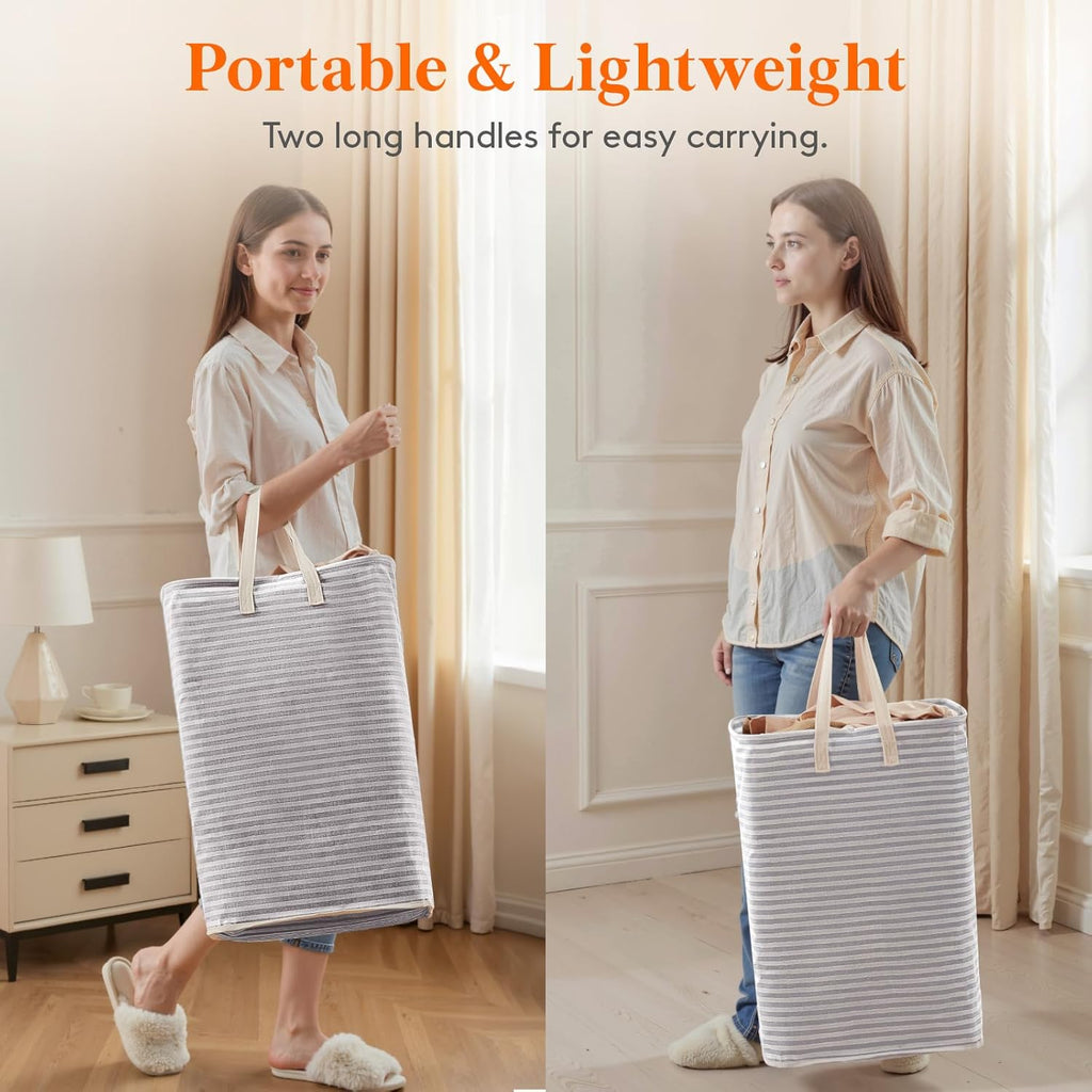 75L Large Collapsible Laundry Basket with Extended Handles, Grey | Foldable Laundry Hamper, Tall Dirty Clothes