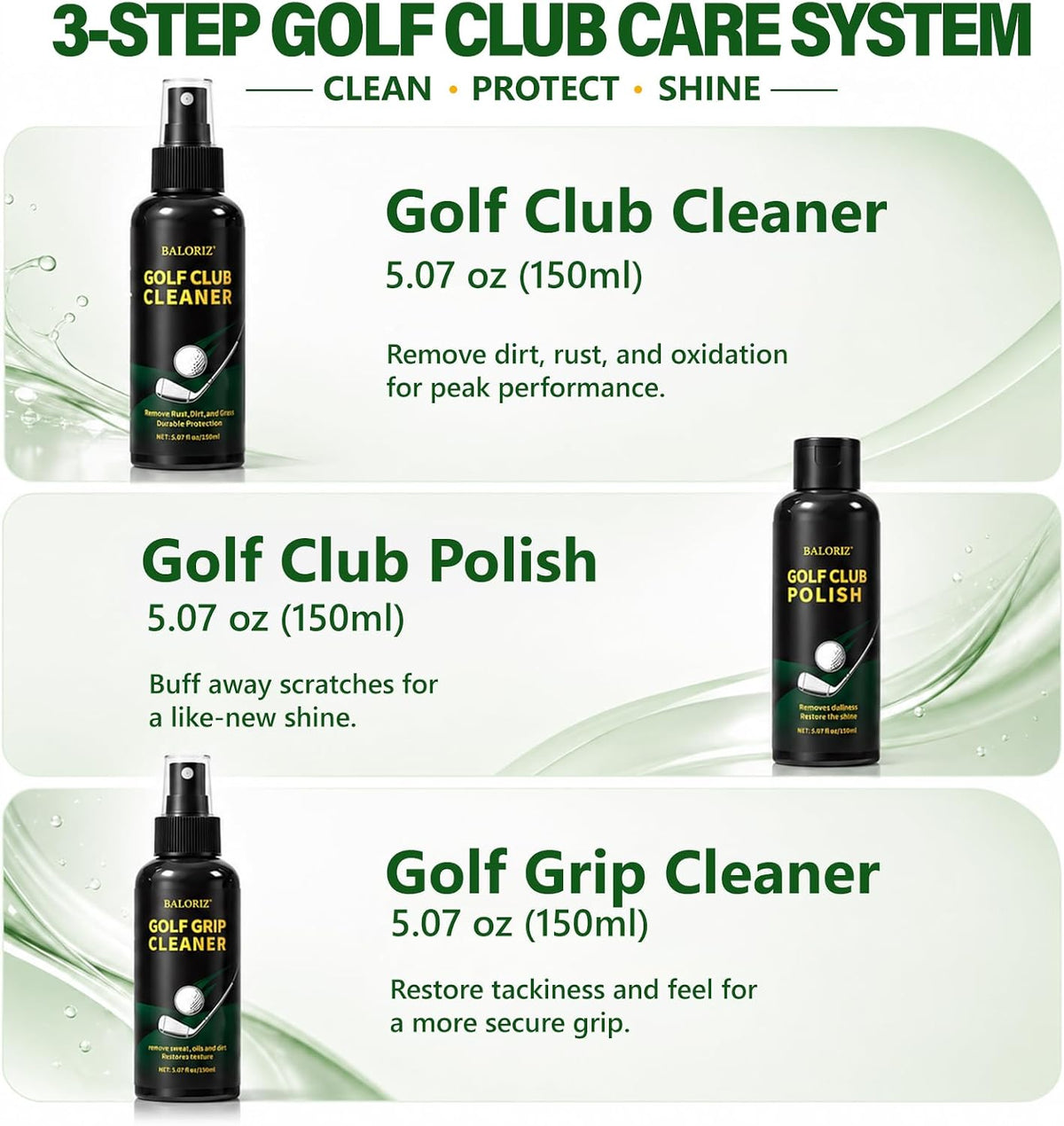 Golf Club Cleaning Kit with Golf Club Cleaner, Grip Cleaner, Club Polish, Brush,Towel and Portable Case, Golf Club