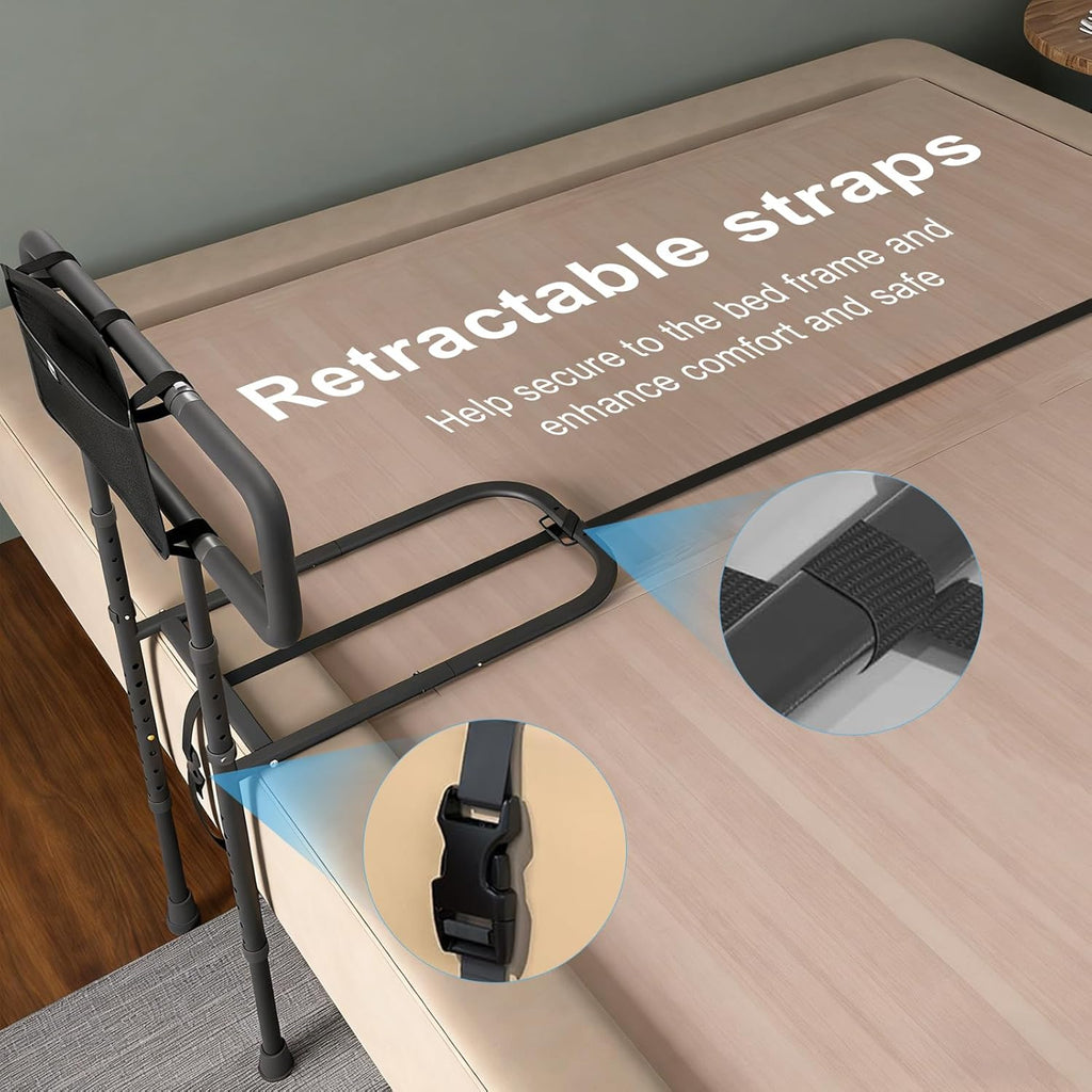 Bed Rails for Elderly Adults Safety, Adjustable Bed Assist Rail with Non-Slip Base, 400 lbs Support Bed Grab Bar for