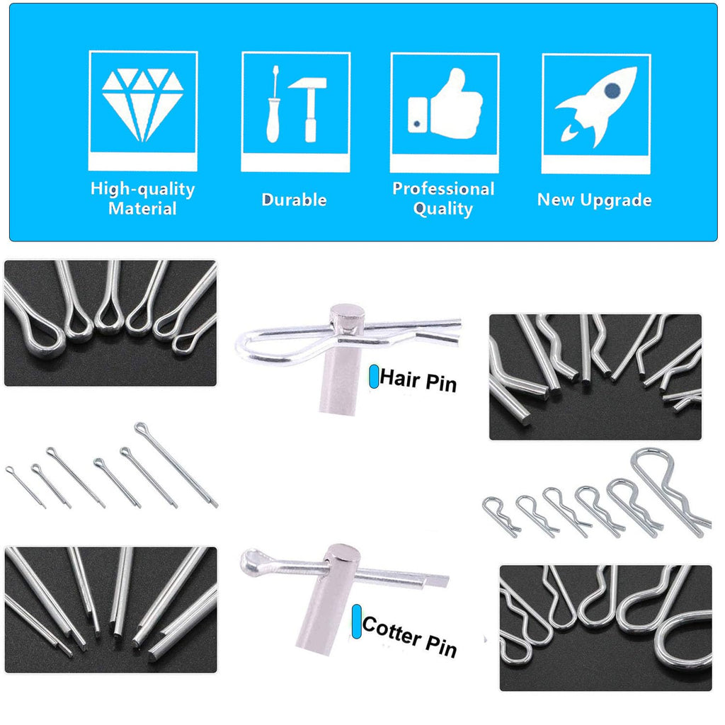 Cotter Pin Assortment Kit,SpzcdZa 302pcs 13 Size Cotter Pins Assortment Kit 304 Stainless Steel R Clips Hardware Pins