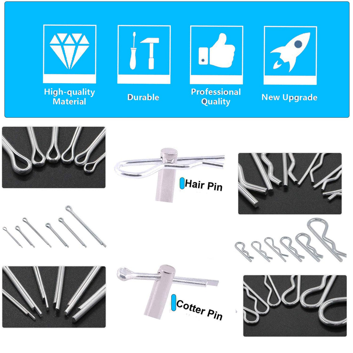 Cotter Pin Assortment Kit,SpzcdZa 302pcs 13 Size Cotter Pins Assortment Kit 304 Stainless Steel R Clips Hardware Pins