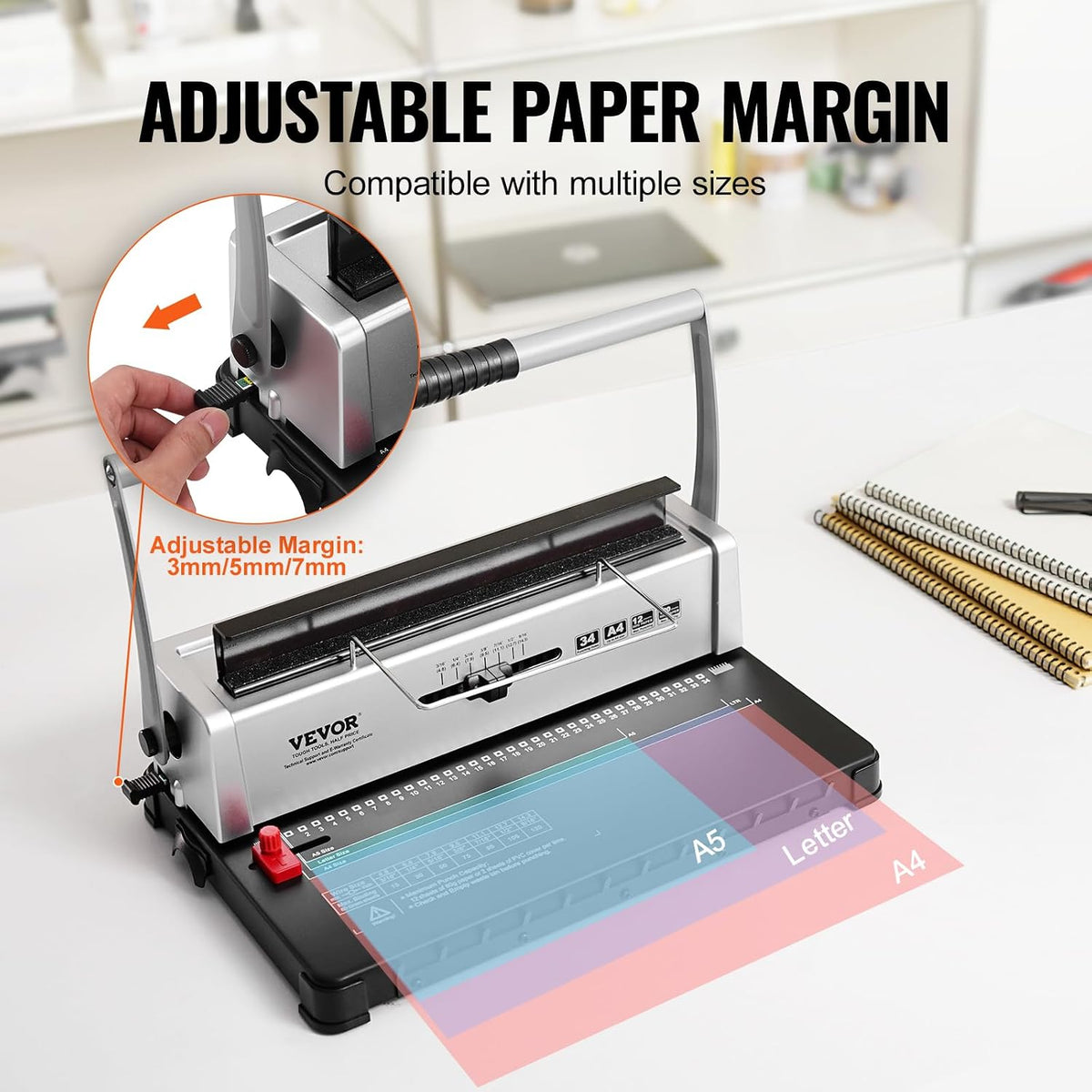 Coil Binding Machine, Manual Book Maker 34-Holes Binding 120 Sheets, Punch Binder with Adjustable Side Margin
