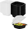 Thermo Tek 16 Ounce Clamshell Containers, 50 Disposable Take Out Boxes - Ventilated Lids, Microwavable, Black Plastic