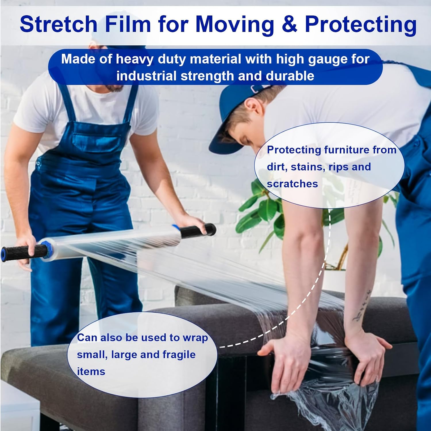 Stretch Film, RAZCC Stretch Wrap Industrial Strength, Shrink Wrap for Pallet Wrap, Heavy Duty Clear Plastic Wrap with