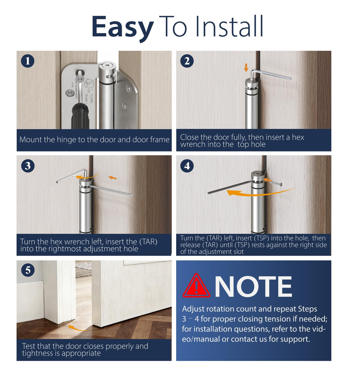 6-Pack 4 Inch Self Closing Door Hinges,5/8" Radius Corners,Brushed Nickel