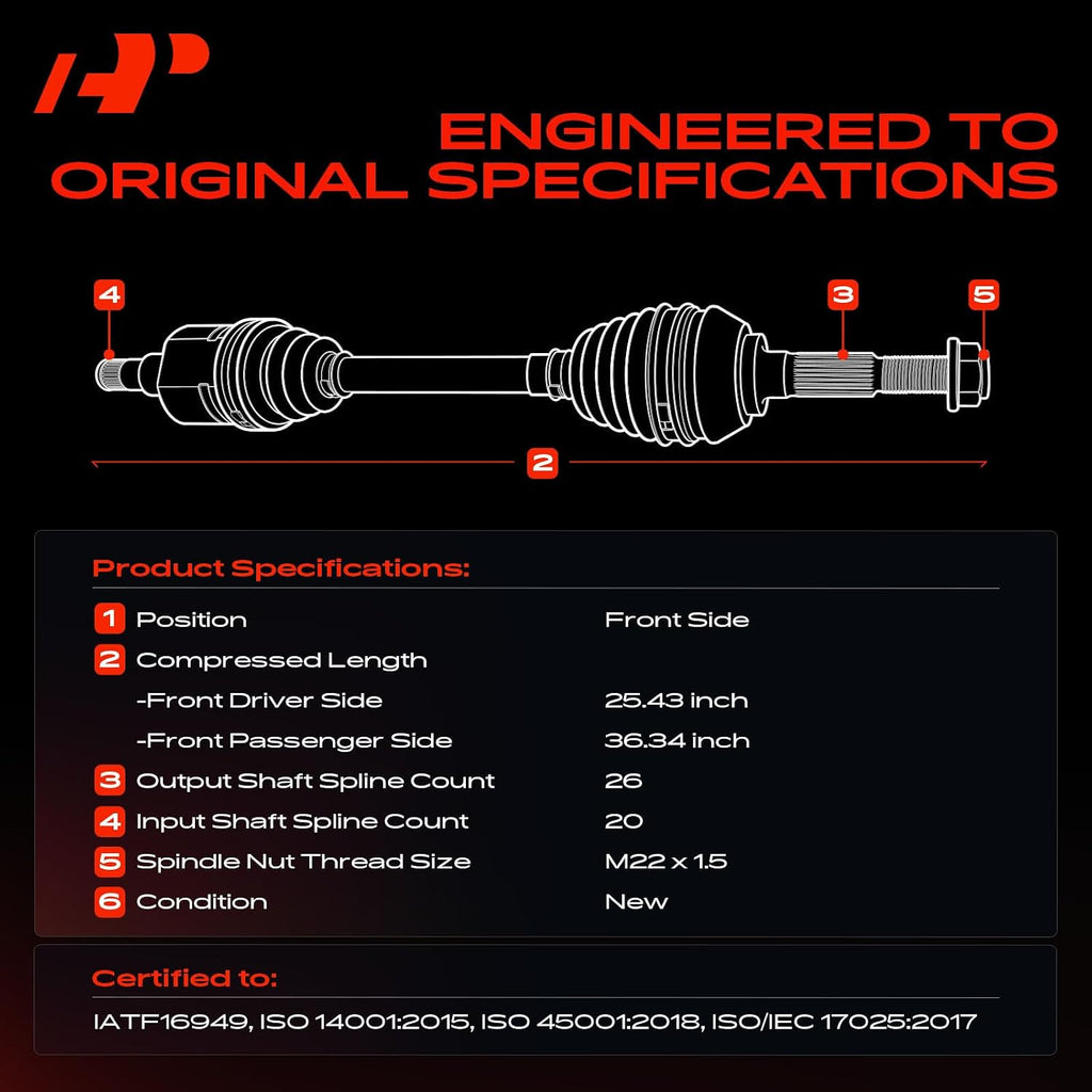 A-Premium Set of 2 Front CV Axle Shaft Assembly