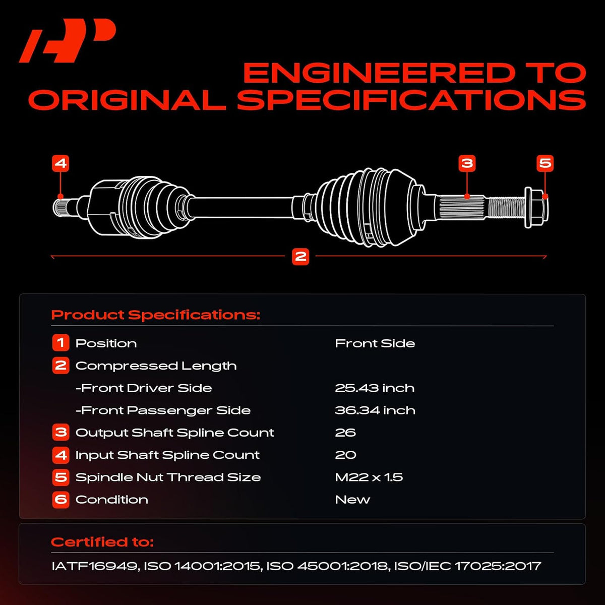 A-Premium Set of 2 Front CV Axle Shaft Assembly