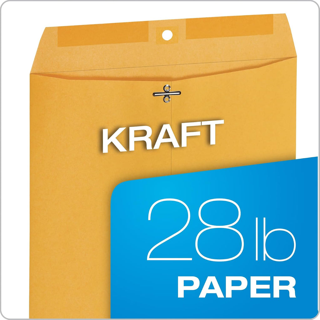 10 x 13 Clasp Envelopes, Gummed, Moisture-Activated Adhesive for Permanent Secure Seal, 28 lb Paper, Brown Kraft