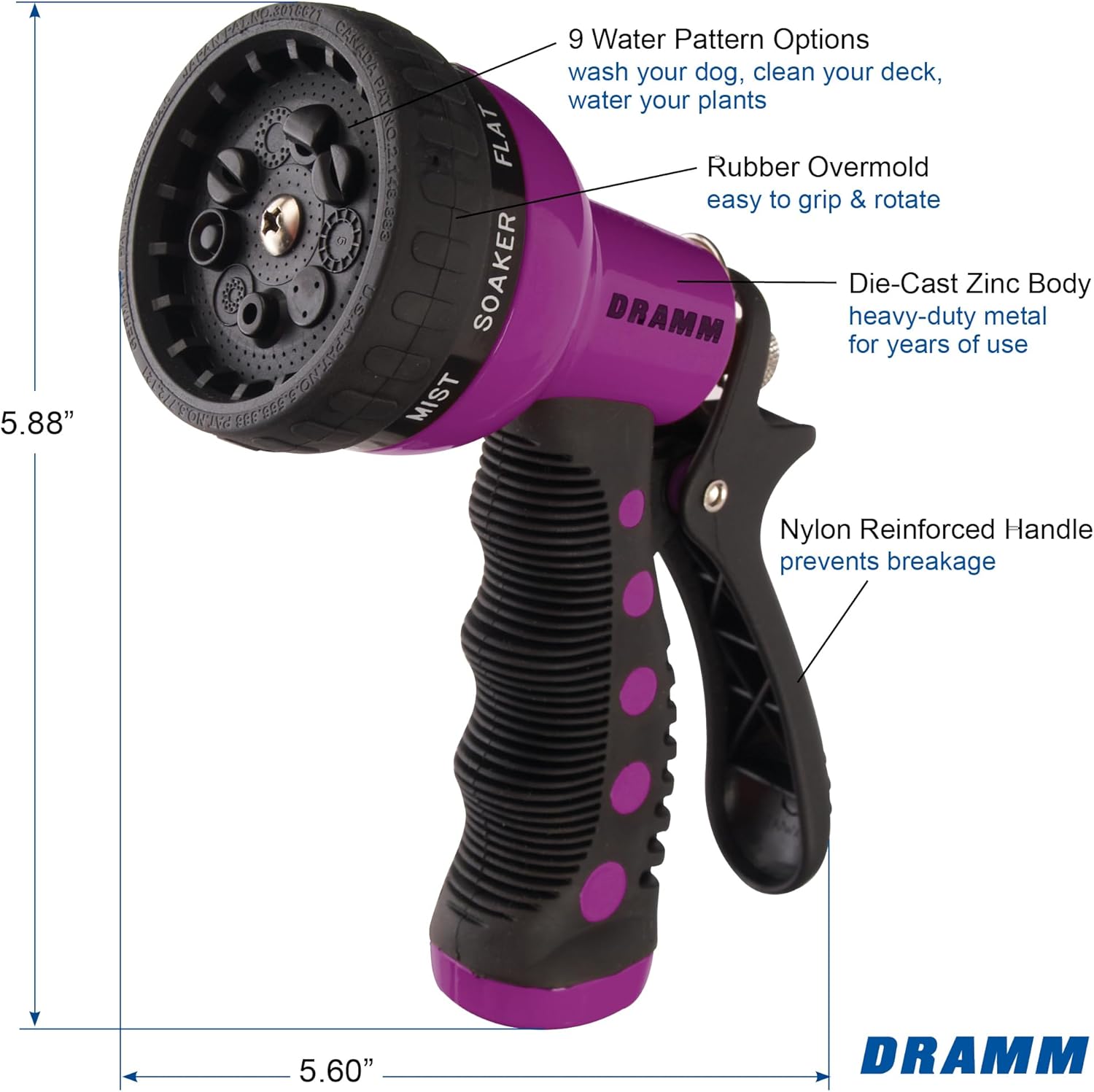 Revolver Heavy Duty Metal Garden Hose Nozzle – 9 Spray Patterns, High Pressure Jet, Thumb-Control Flow, Ergonomic